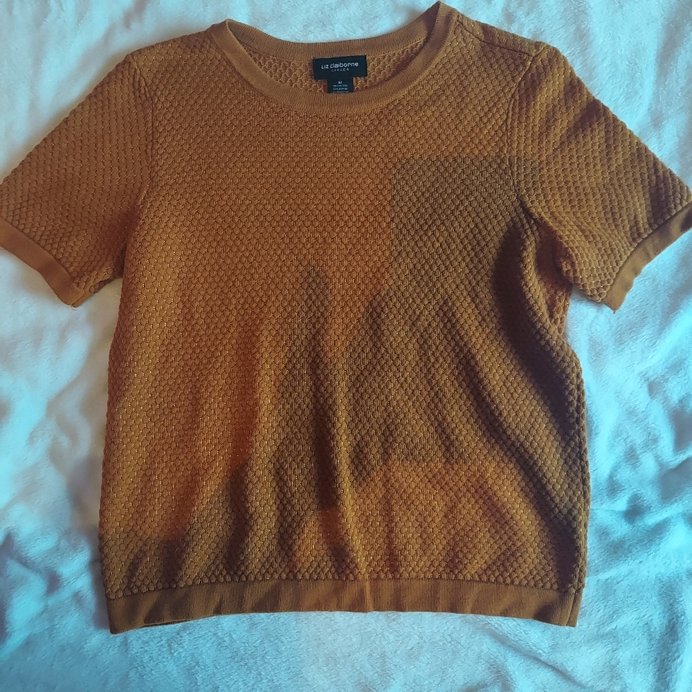 Liz Claiborne Textured Short Sleeve Tee - Mustard
